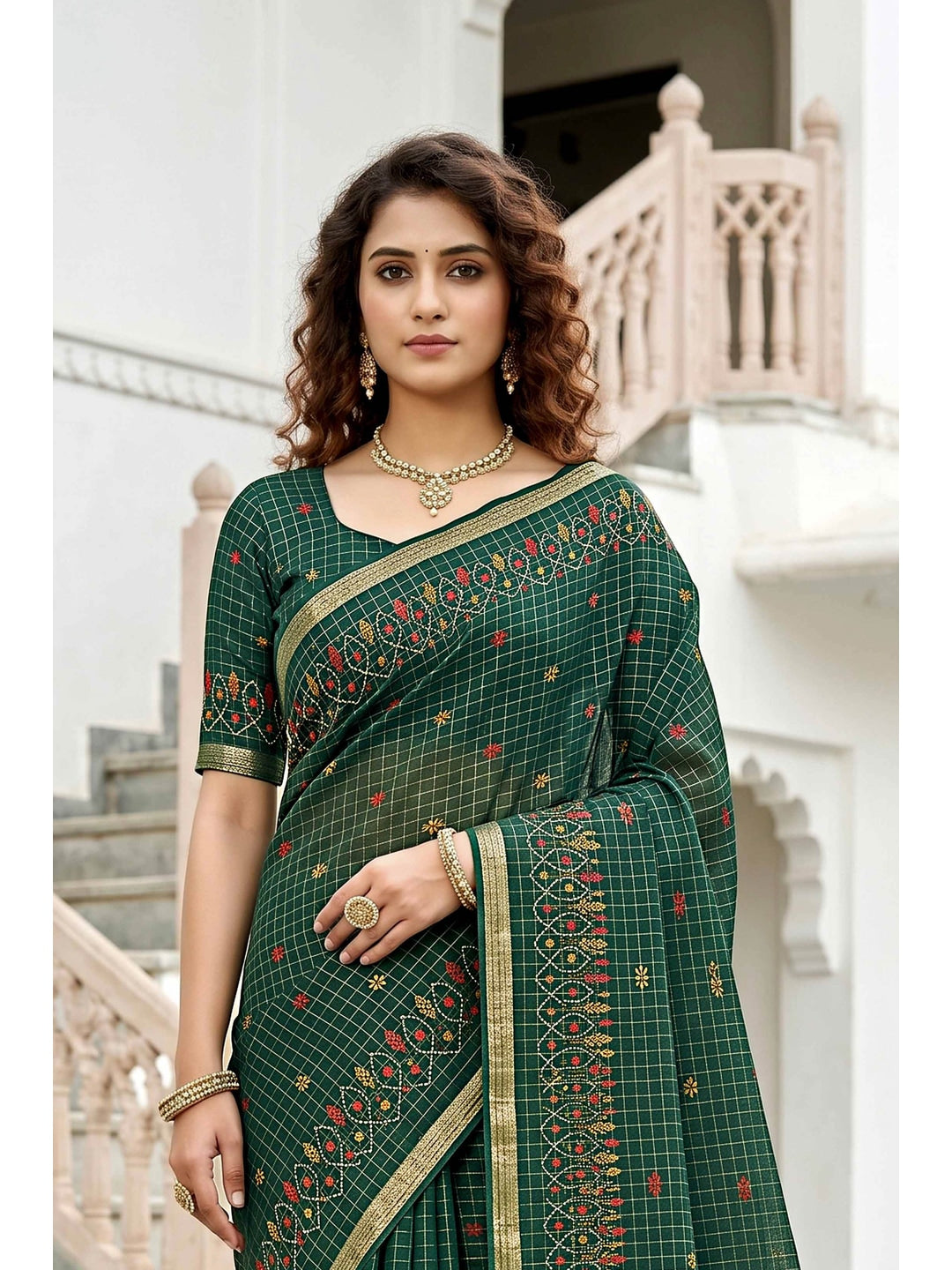 Peachmode Green Georgette Saree - Image 4