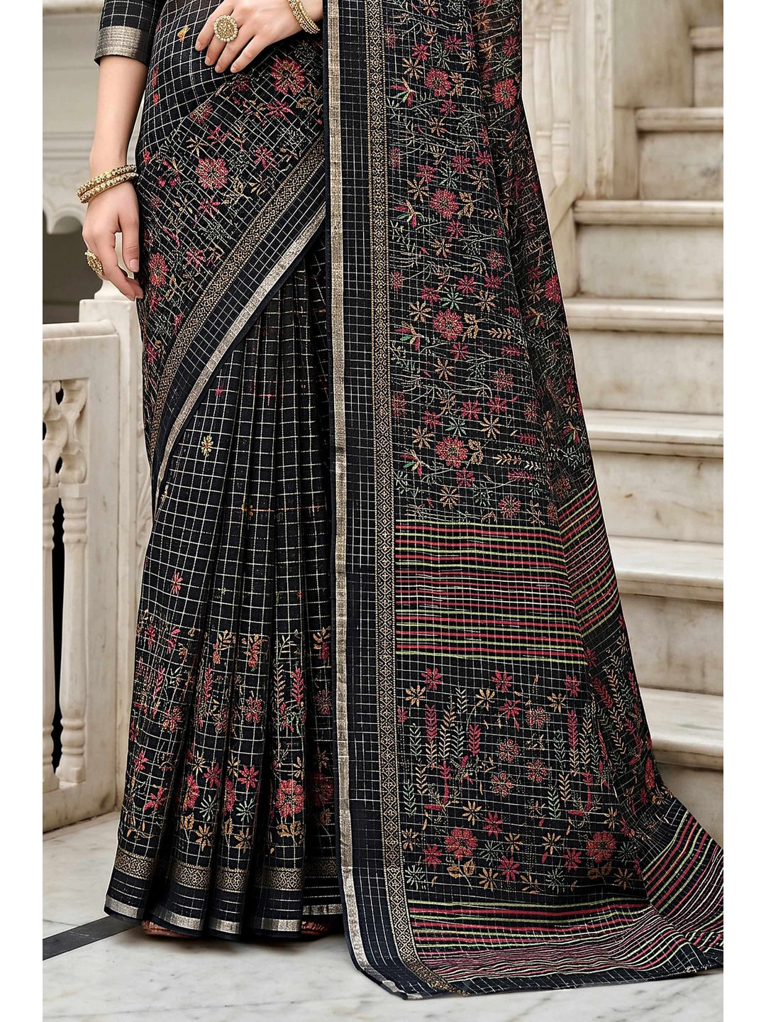Peachmode Black Georgette Saree - Image 6
