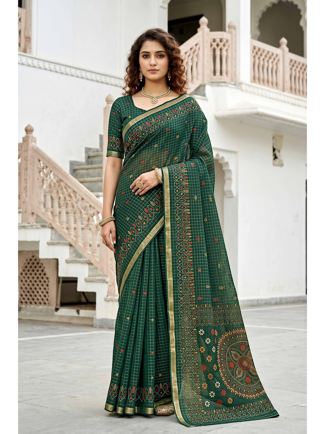 Peachmode Green Georgette Saree - Image 1