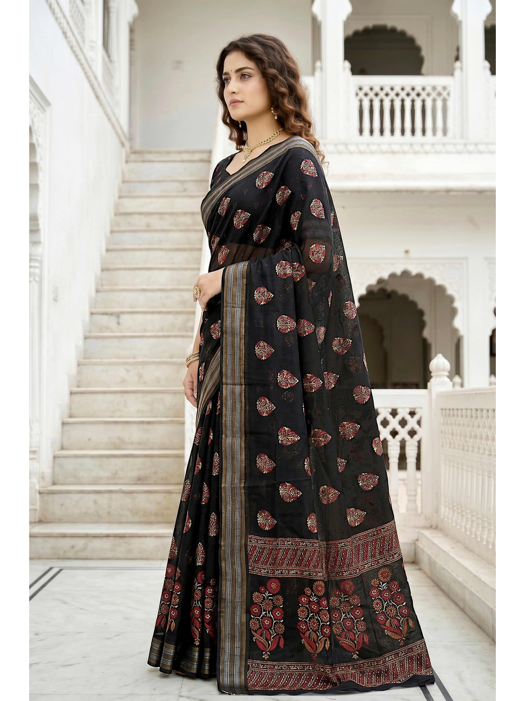 Peachmode Black Georgette Saree - Image 3