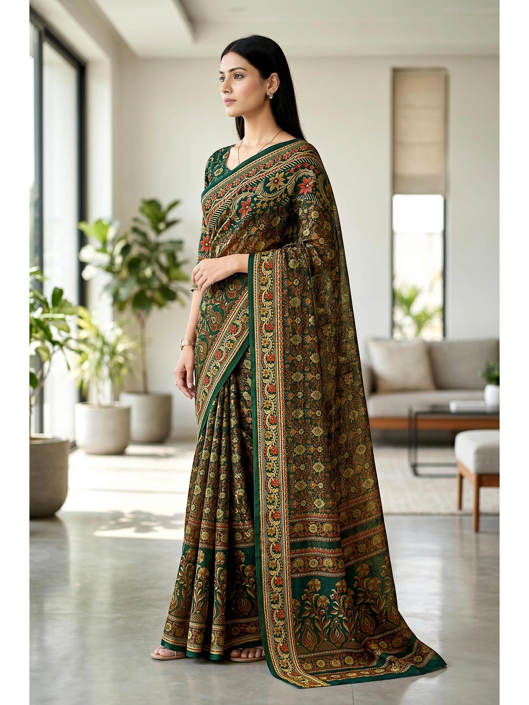 Peachmode Green Georgette Saree - Image 3