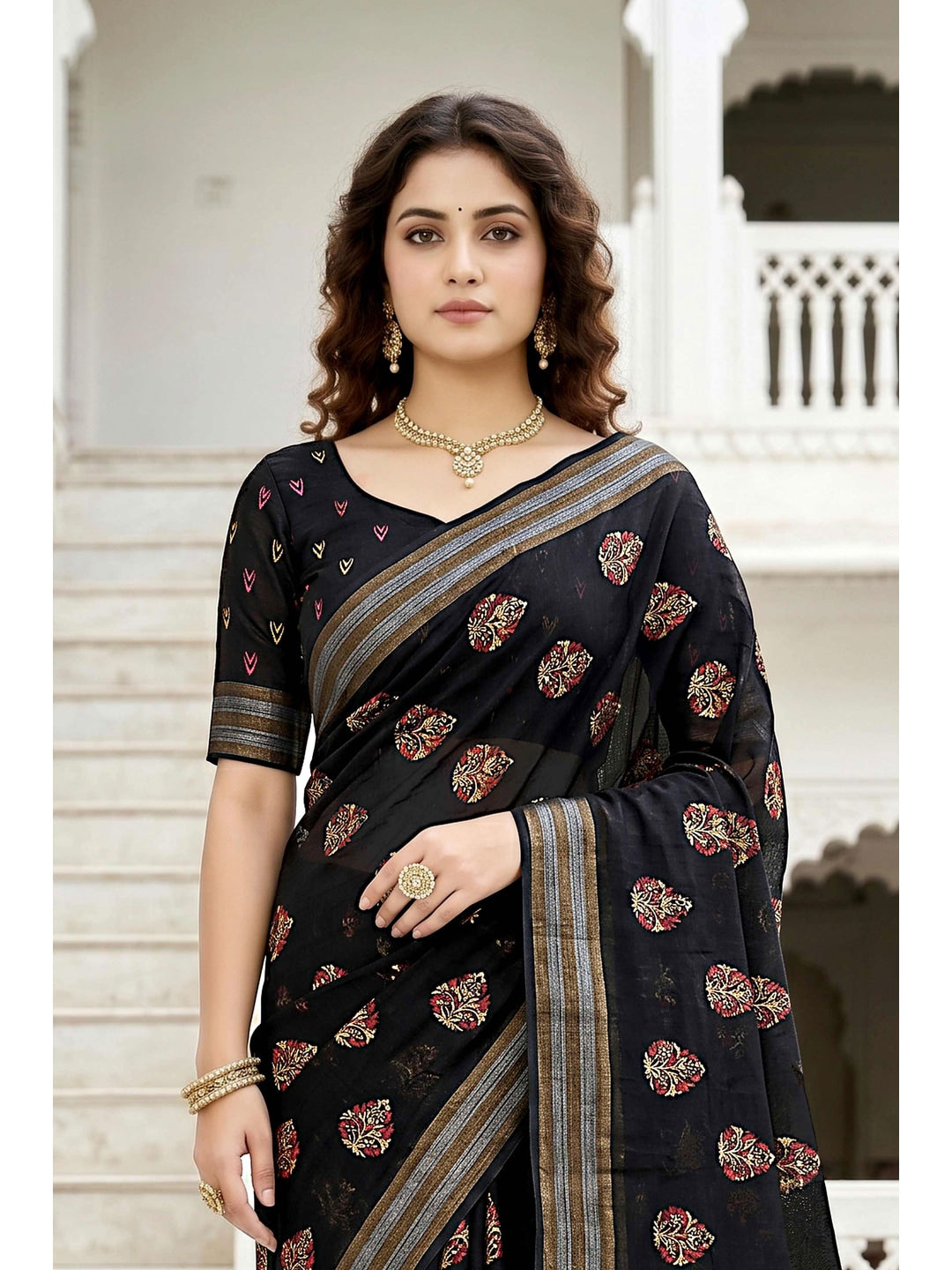 Peachmode Black Georgette Saree - Image 4