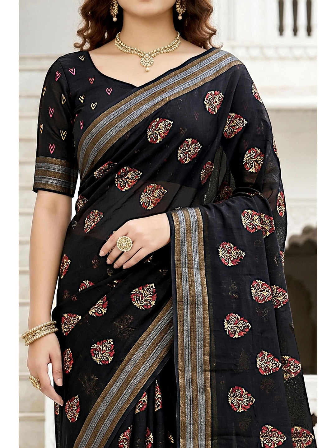 Peachmode Black Georgette Saree - Image 5