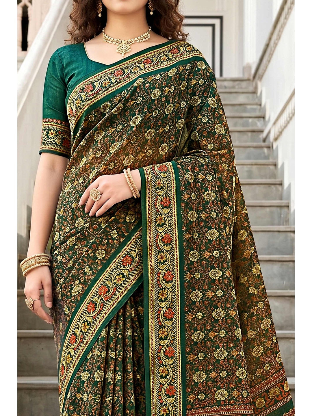 Peachmode Green Georgette Saree - Image 5