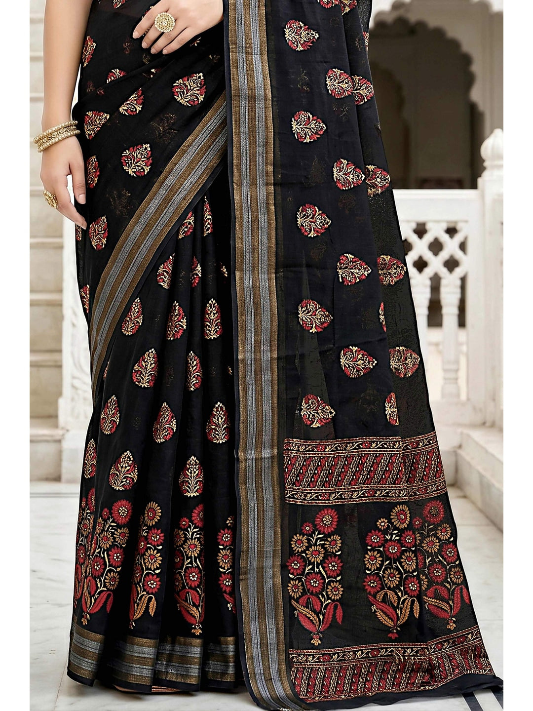 Peachmode Black Georgette Saree - Image 6