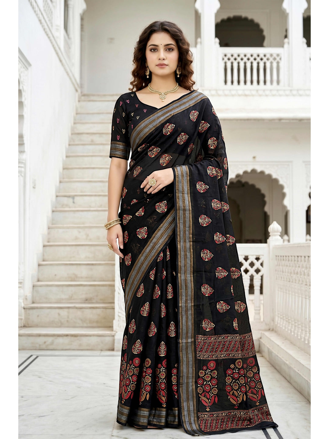 Peachmode Black Georgette Saree - Image 1