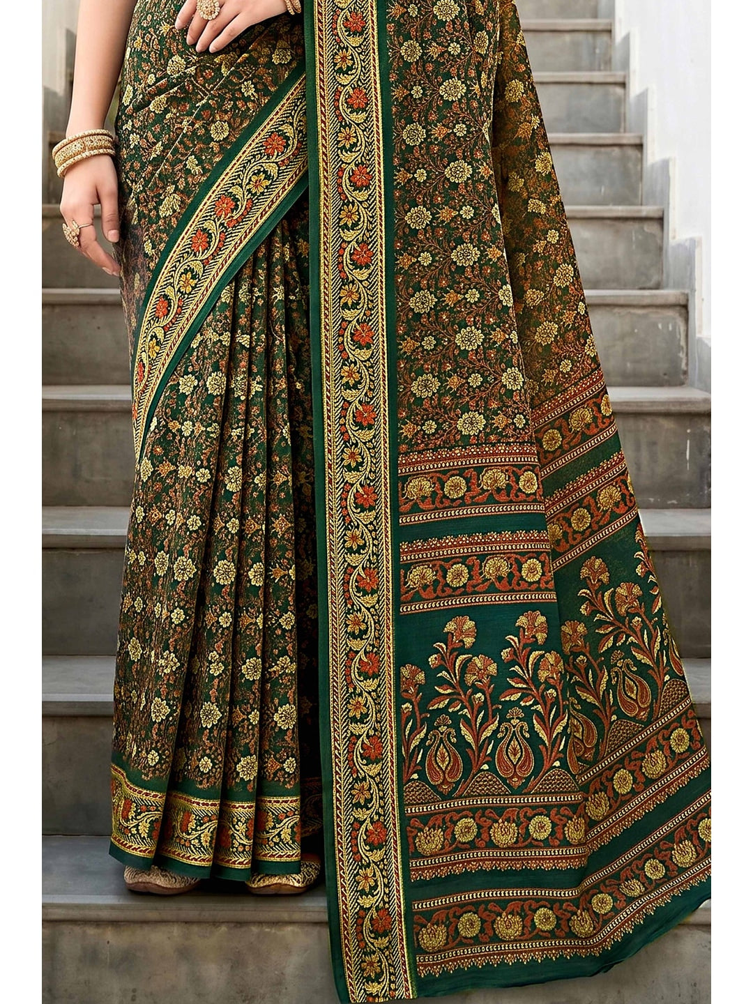 Peachmode Green Georgette Saree - Image 6
