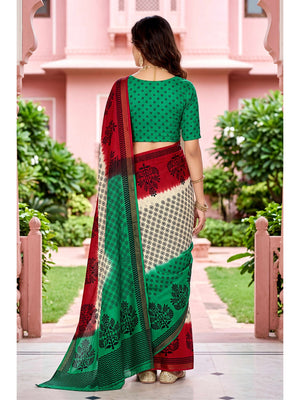 Peachmode Cream Georgette Saree - Image 2