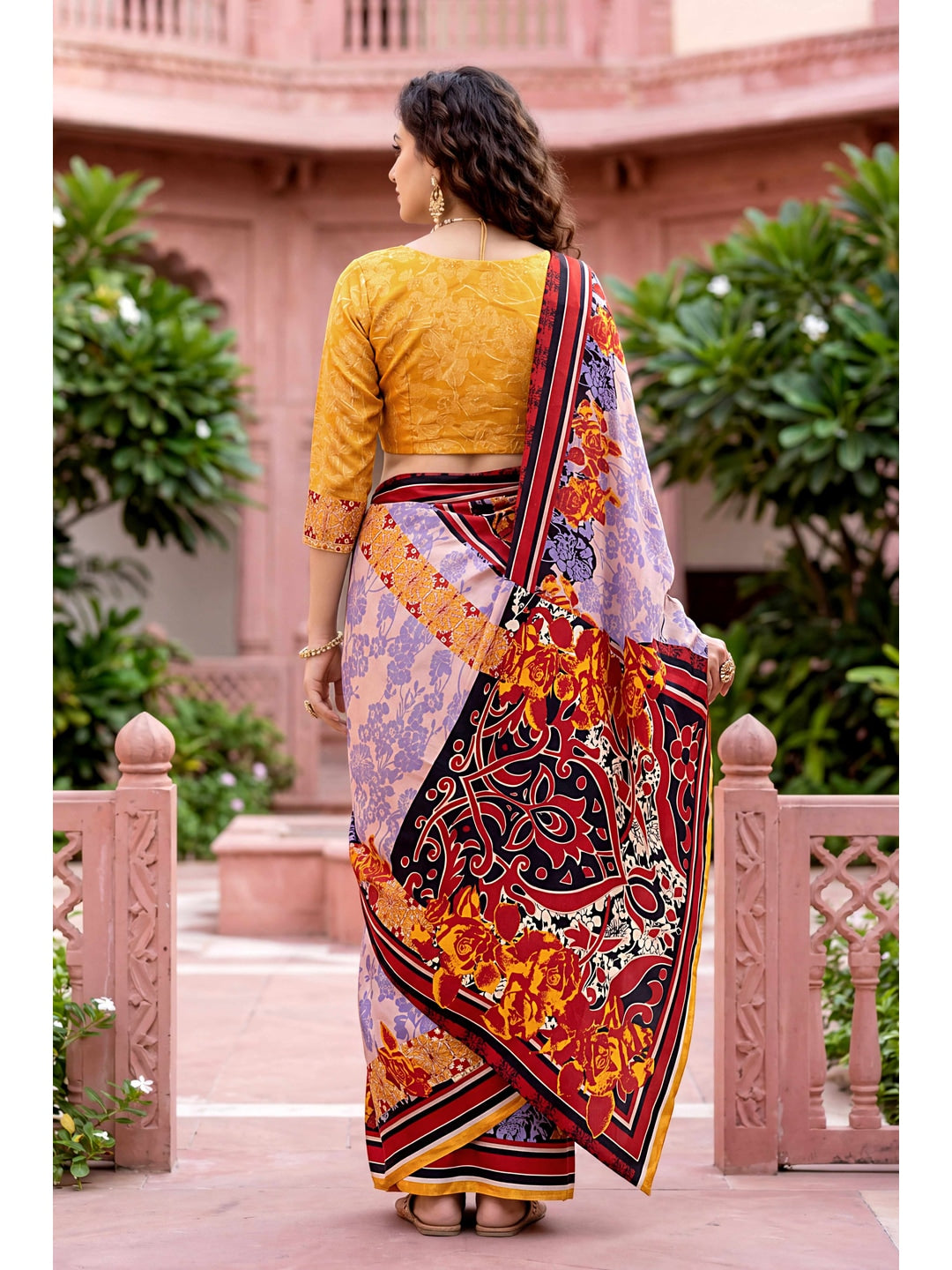 Peachmode Purple Georgette Saree - Image 2