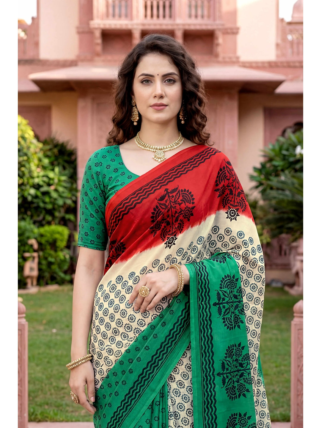Peachmode Cream Georgette Saree - Image 4