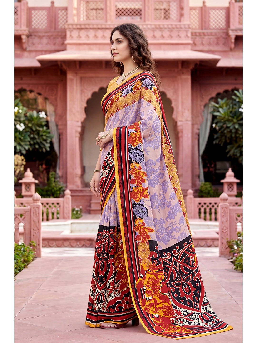 Peachmode Purple Georgette Saree - Image 3