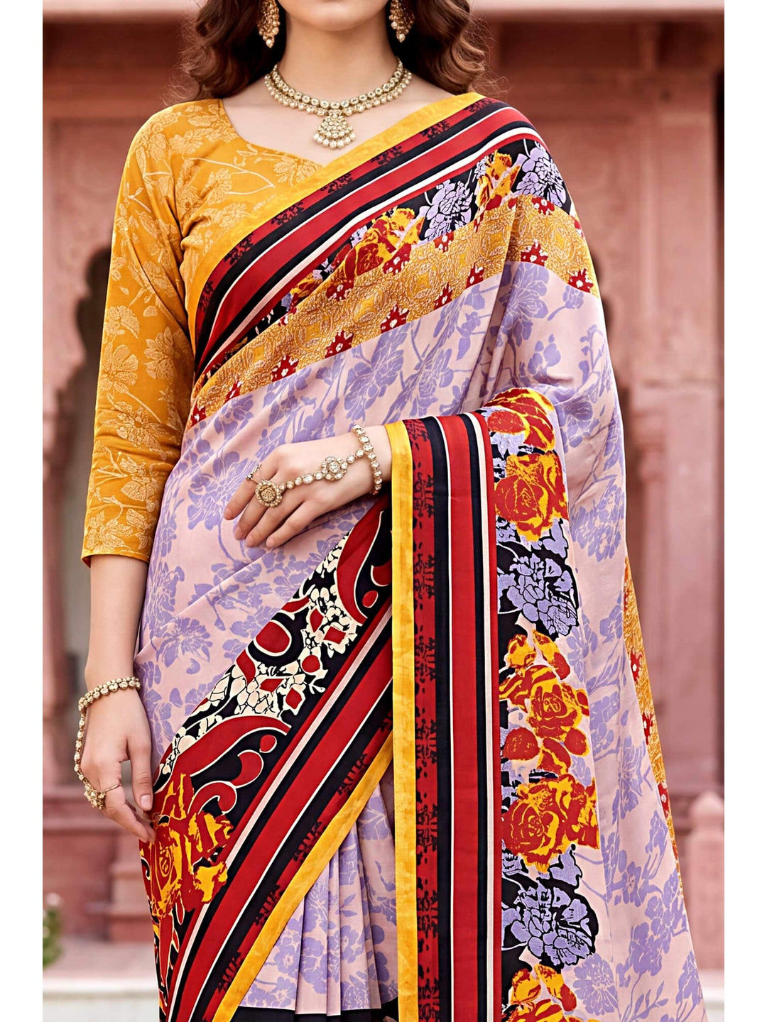 Peachmode Purple Georgette Saree - Image 5