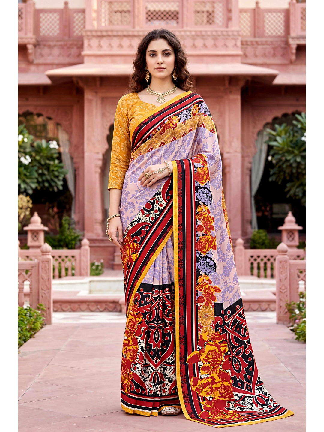 Peachmode Purple Georgette Saree - Image 1