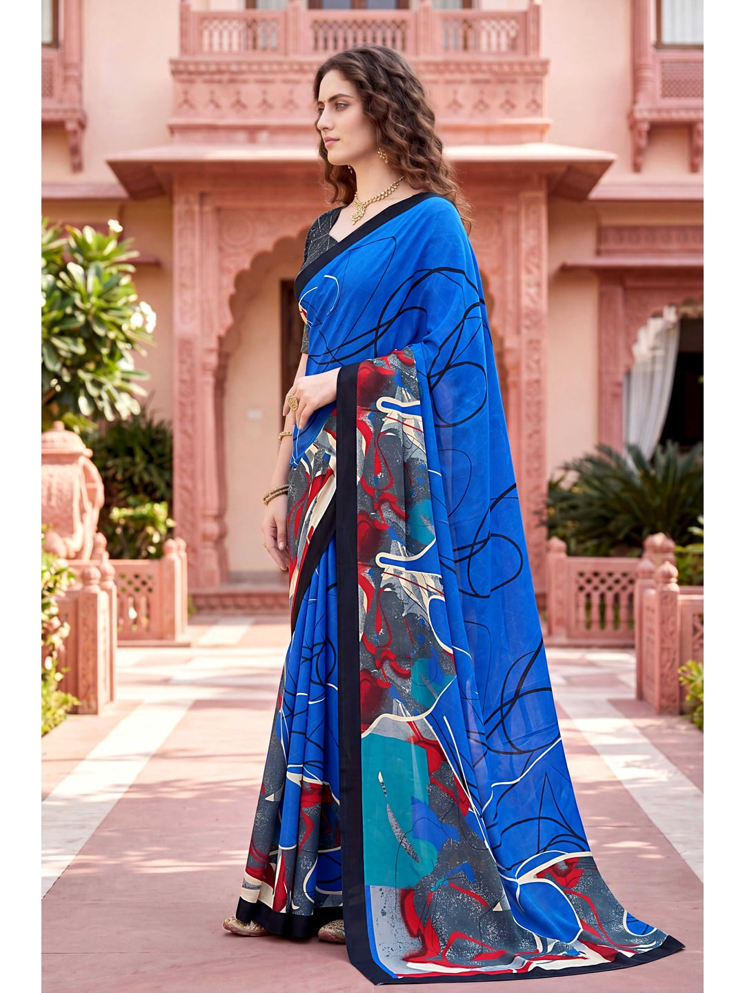 Peachmode Blue Georgette Saree - Image 3