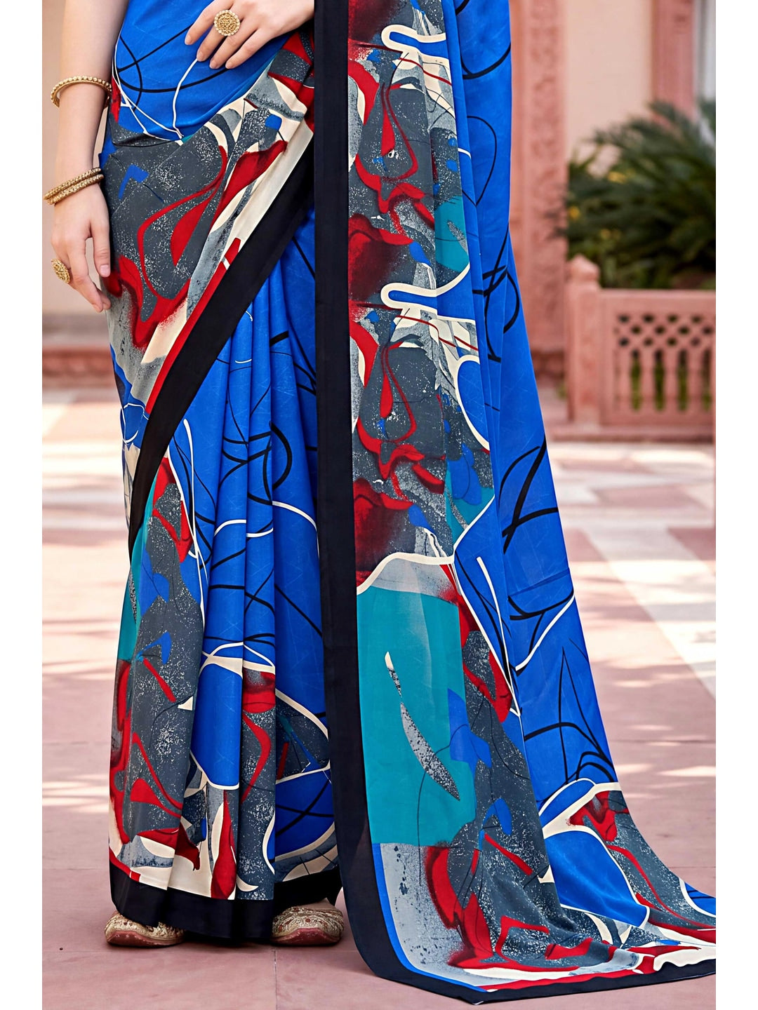 Peachmode Blue Georgette Saree - Image 6