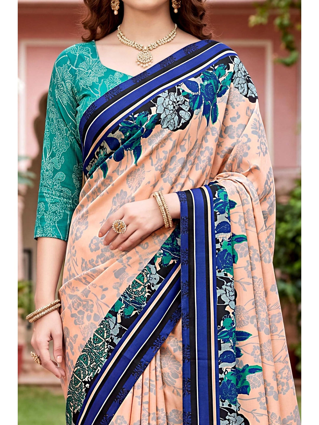 Peachmode Peach Georgette Saree - Image 5