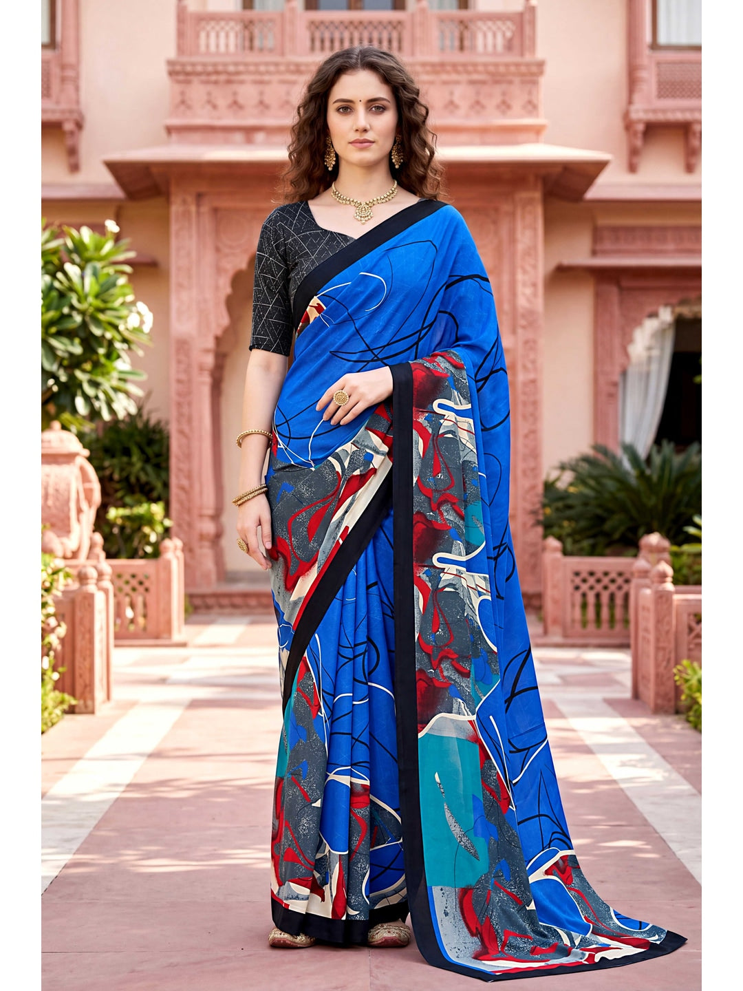 Peachmode Blue Georgette Saree - Image 1