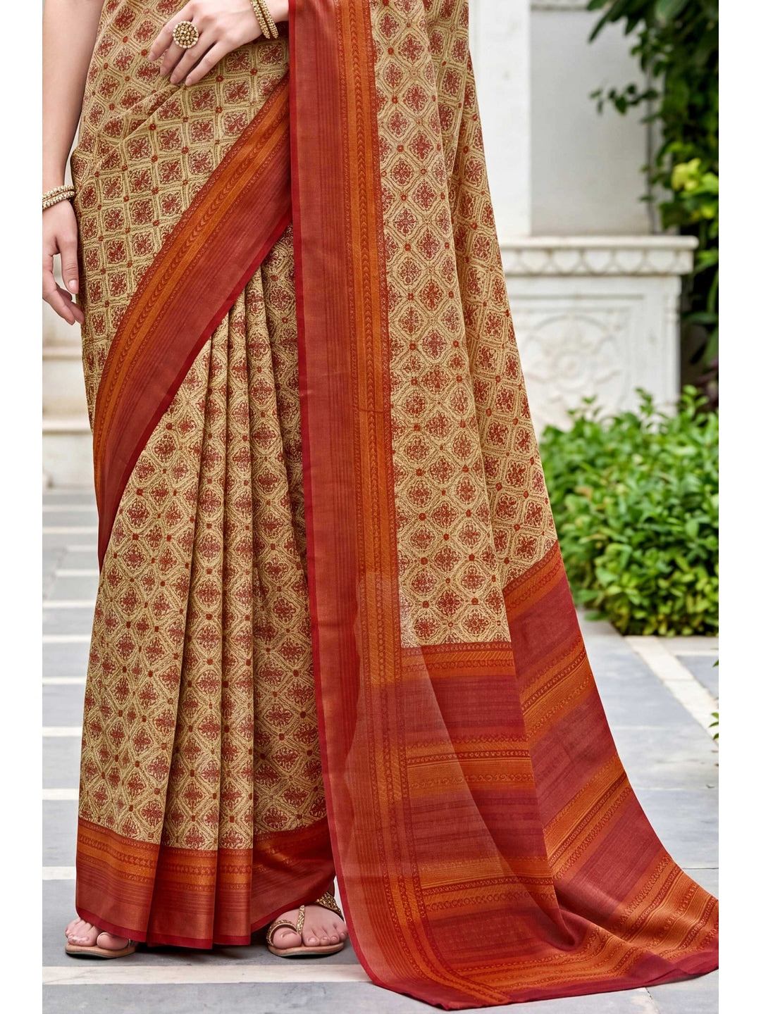 Peachmode Beige Georgette Saree - Image 6