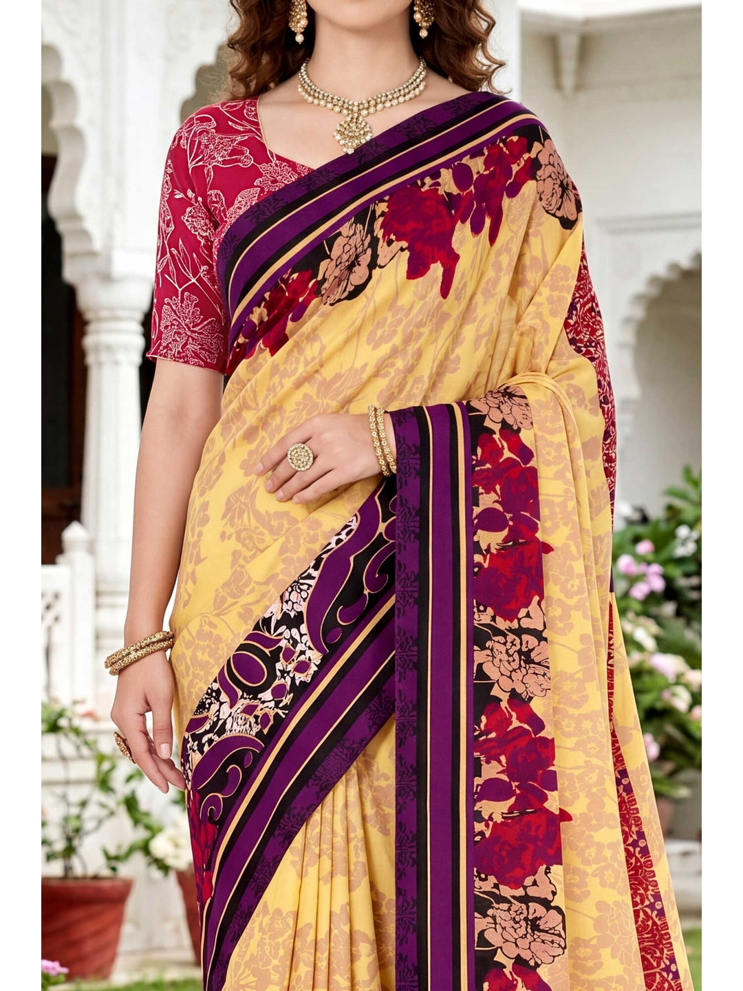 Peachmode Yellow Georgette Saree - Image 5
