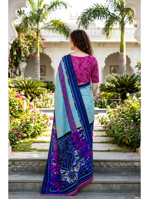 Peachmode Blue Georgette Saree - Image 2