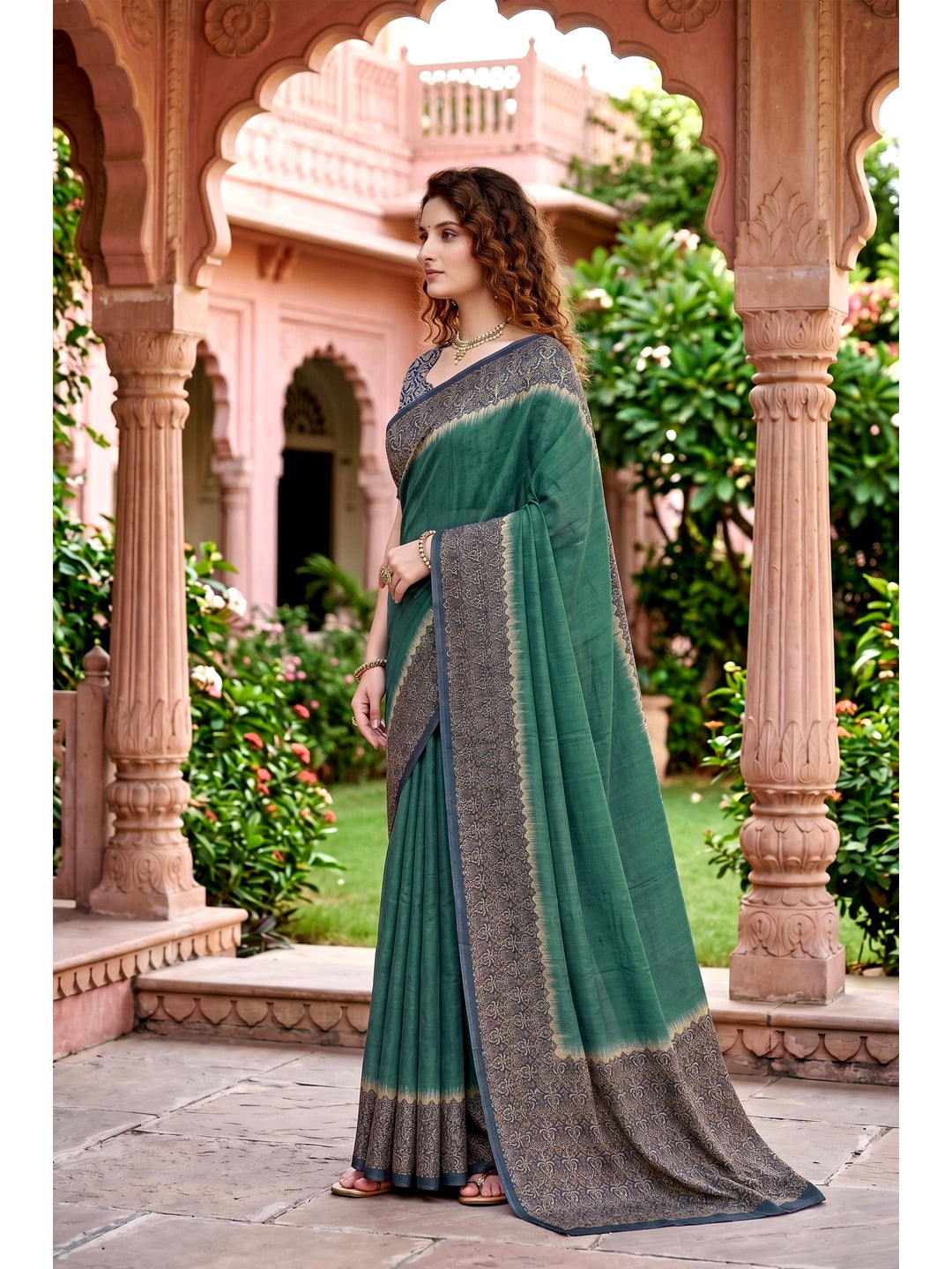 Peachmode Green Georgette Saree - Image 3