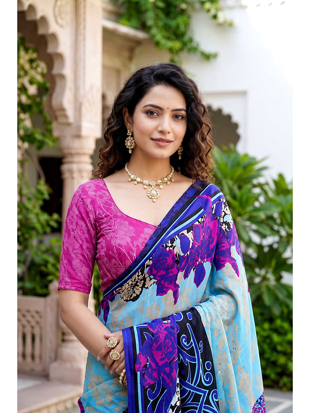 Peachmode Blue Georgette Saree - Image 4