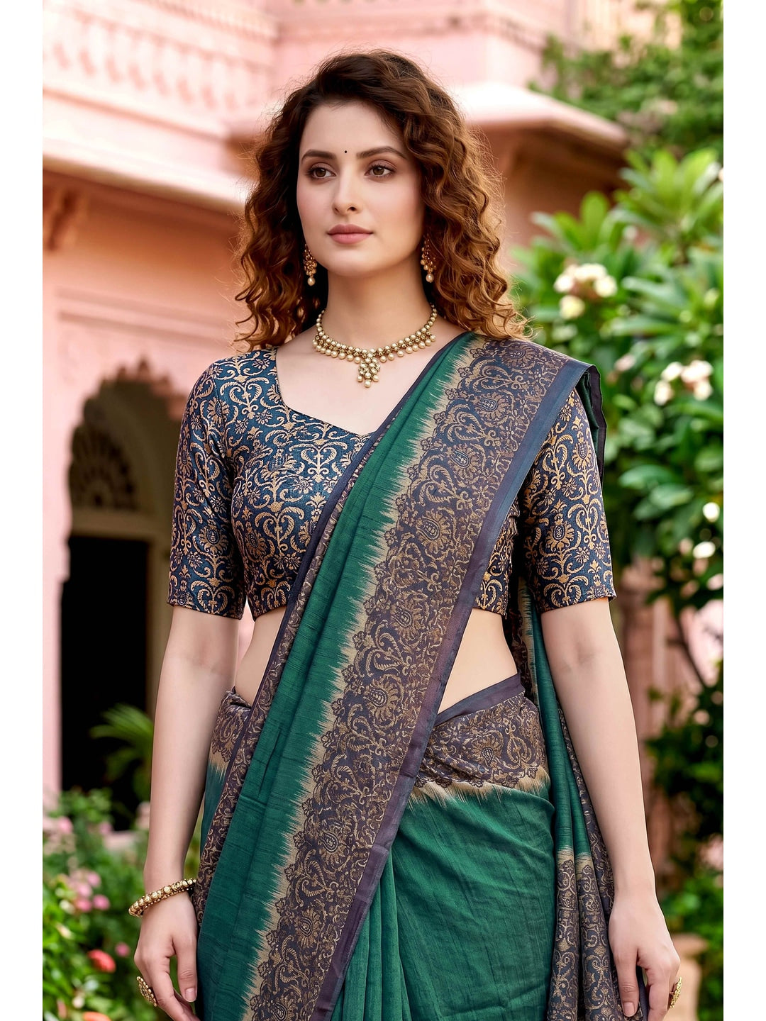 Peachmode Green Georgette Saree - Image 4