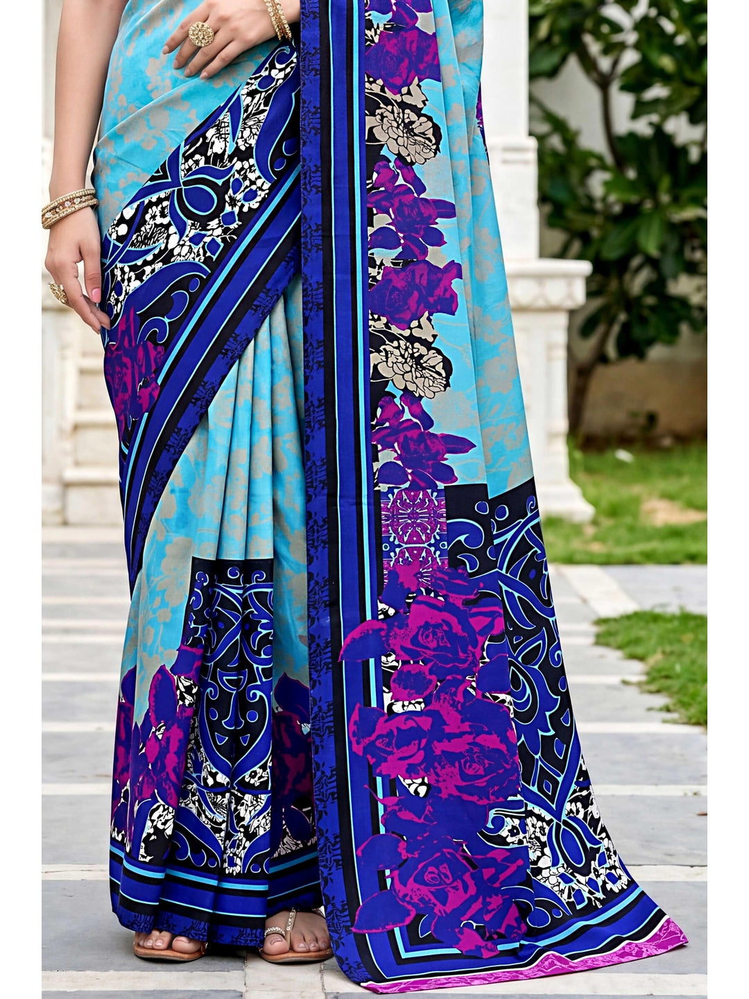 Peachmode Blue Georgette Saree - Image 6