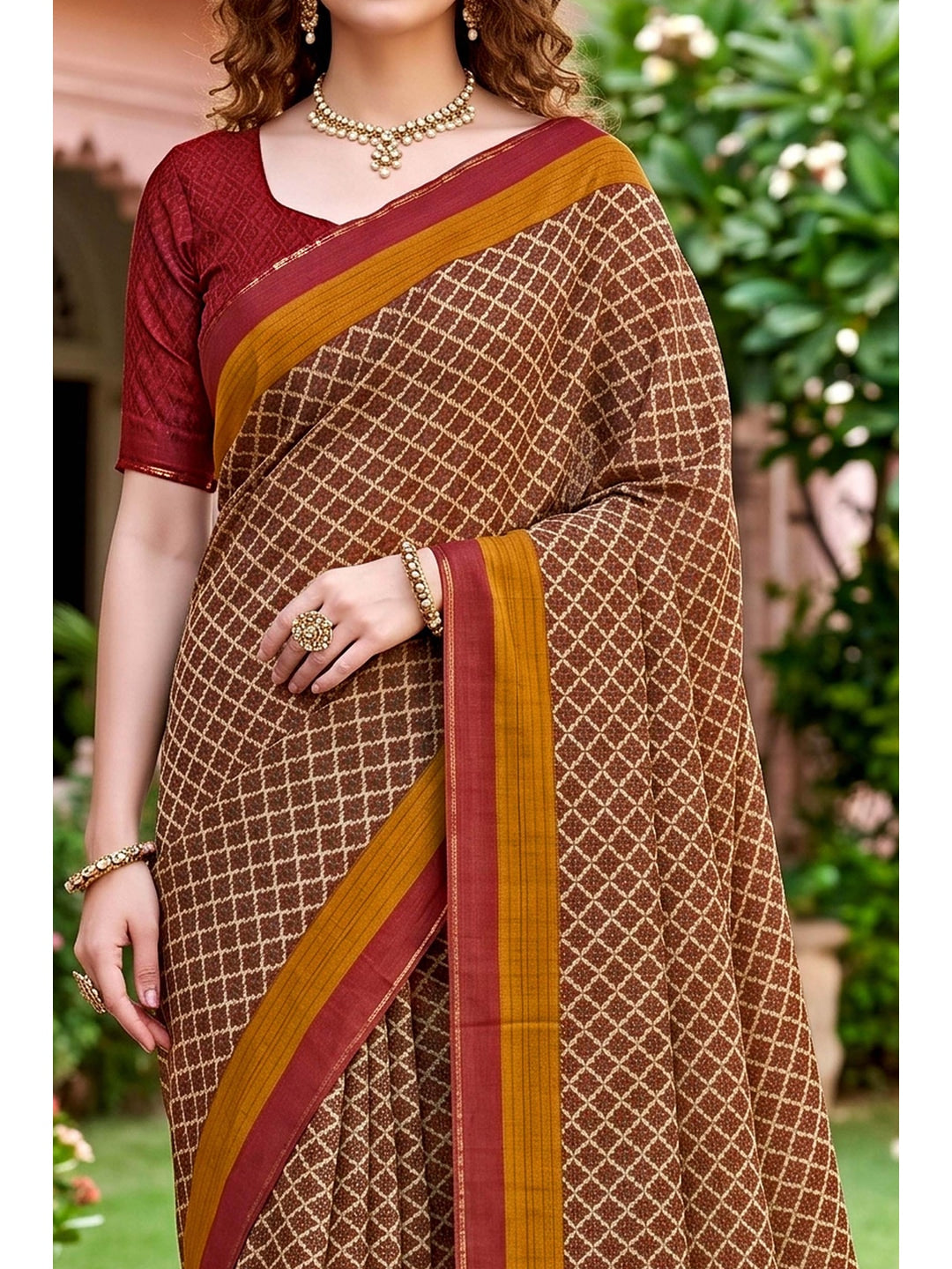 Peachmode Beige Georgette Saree - Image 5