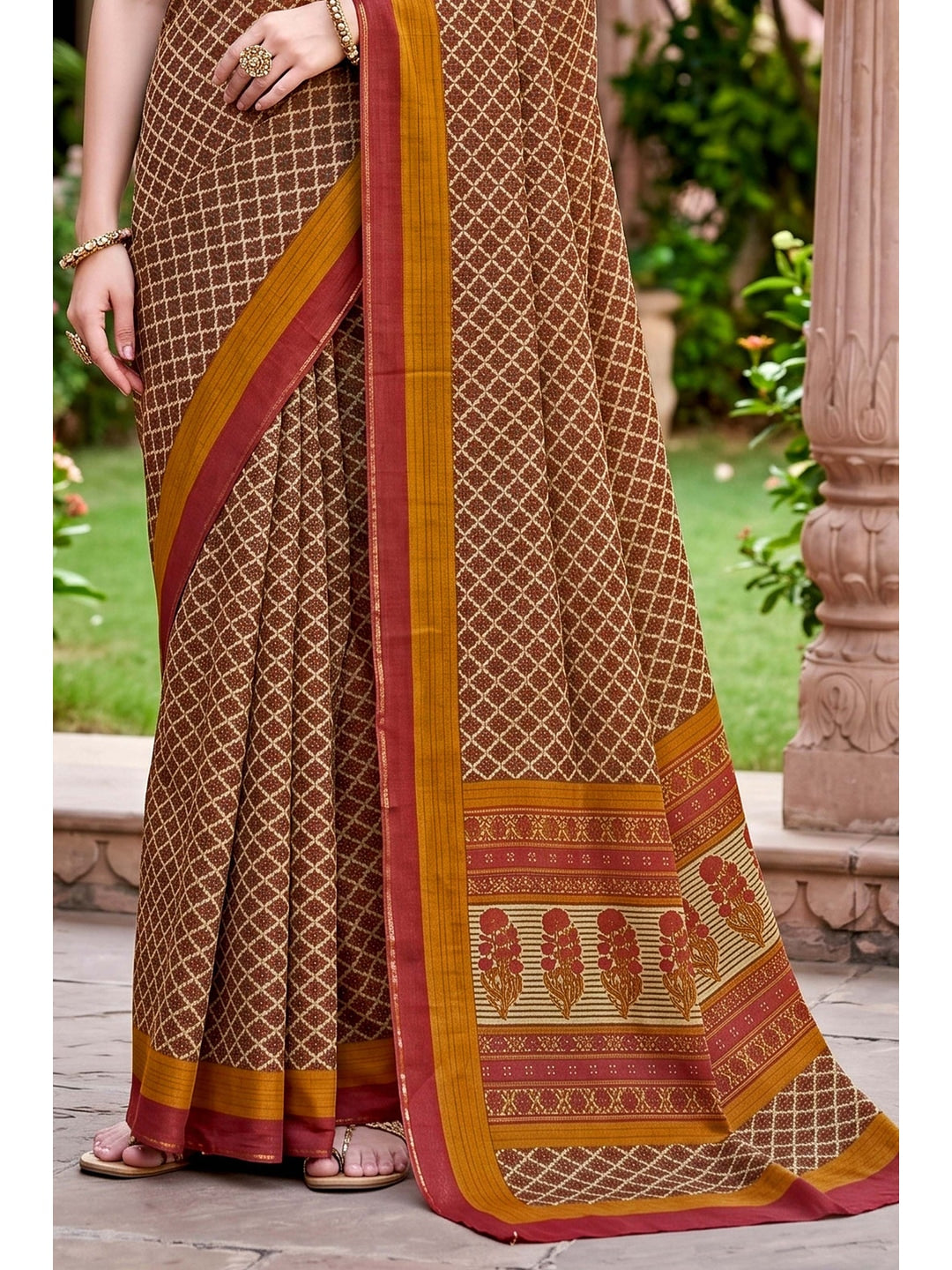 Peachmode Beige Georgette Saree - Image 6