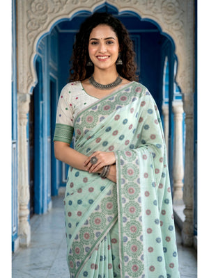 Peachmode Blue Cotton Blend Aananya Saree - Image 2