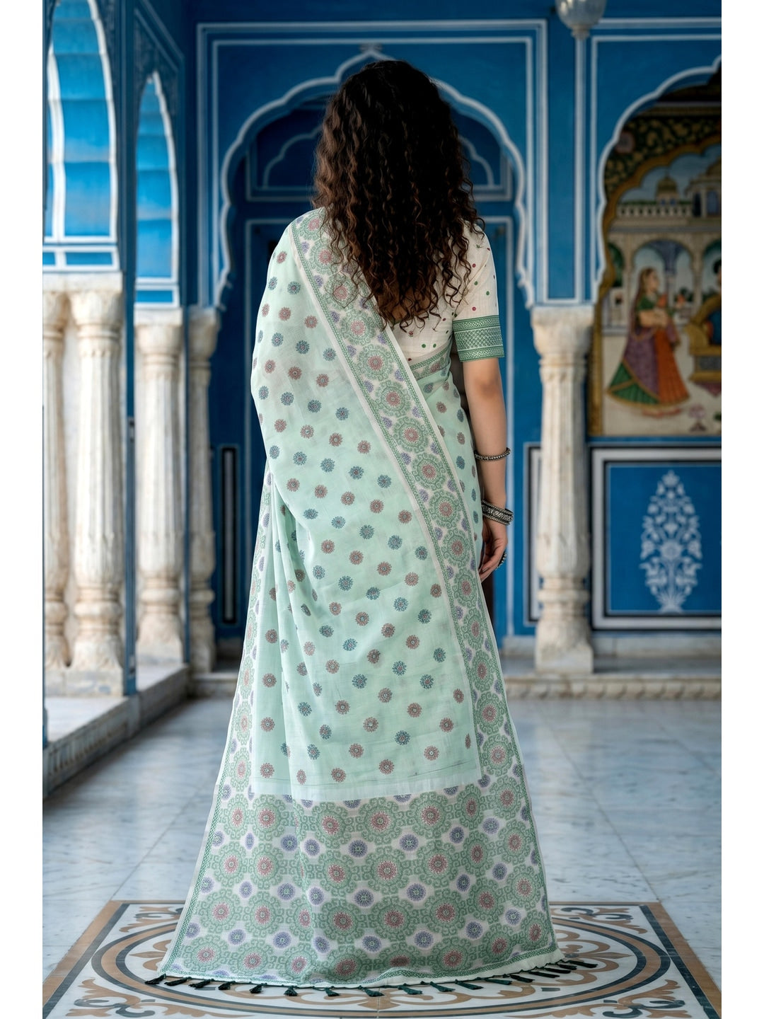 Peachmode Blue Cotton Blend Aananya Saree - Image 4