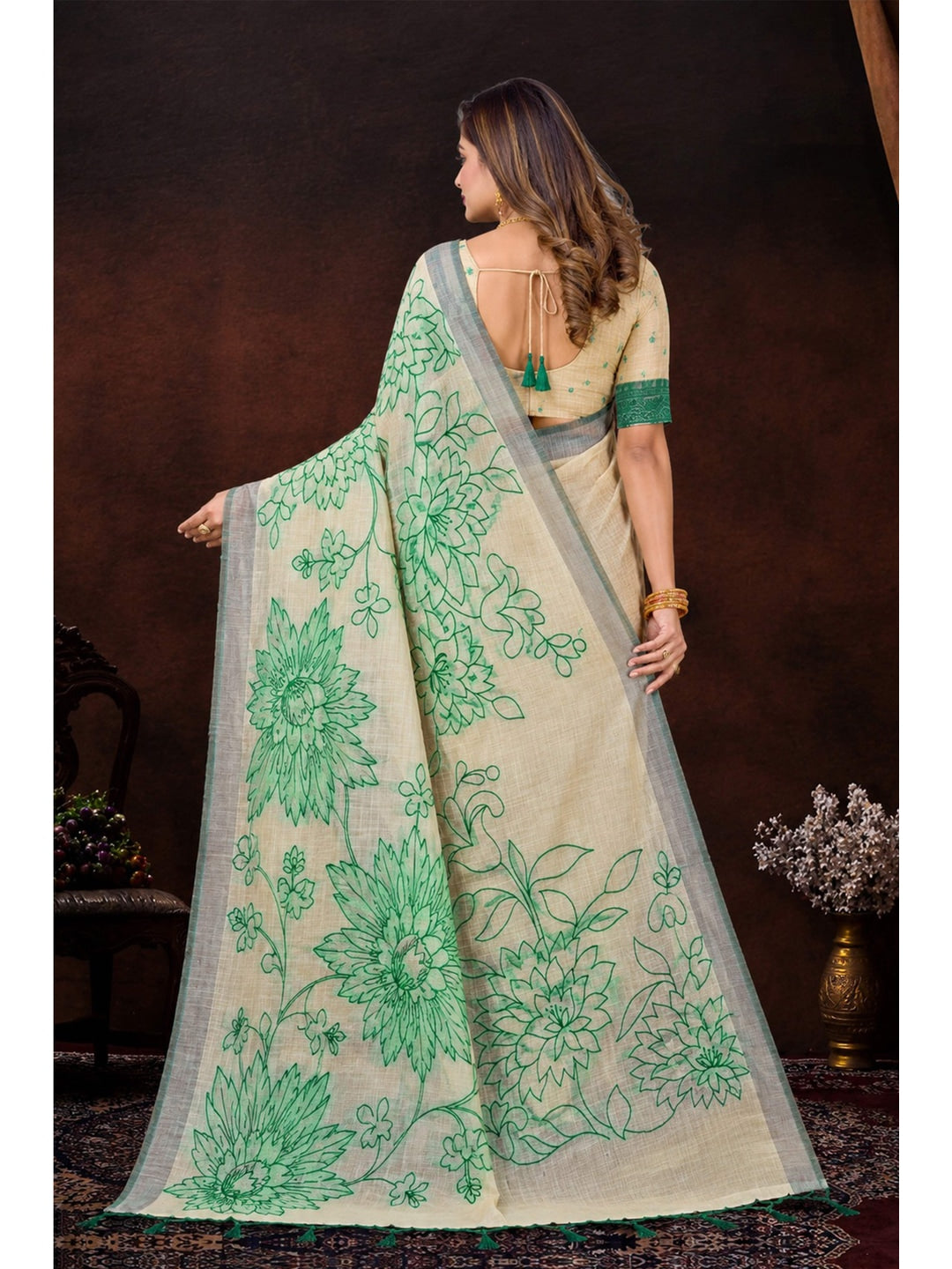 Peachmode Green Cotton Blend Aarika Cotton Saree - Image 4