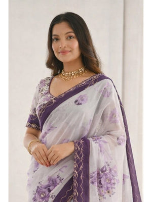 Peachmode Purple Cotton Blend Devika Saree - Image 2