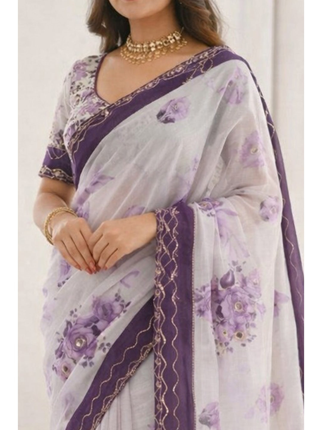 Peachmode Purple Cotton Blend Devika Saree - Image 3