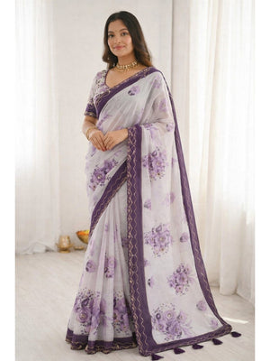 Peachmode Purple Cotton Blend Devika Saree - Image 1