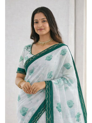 Peachmode Green Cotton Blend Devika Saree - Image 2