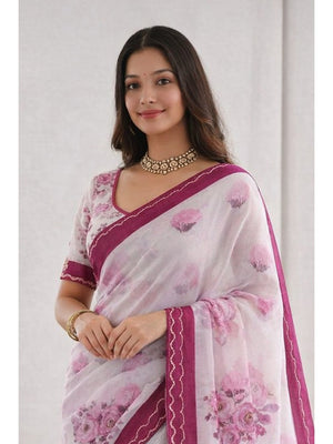 Peachmode Pink Cotton Blend Devika Saree - Image 2