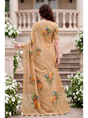 Peachmode Beige Cotton Blend Erodi Saree - Image 2