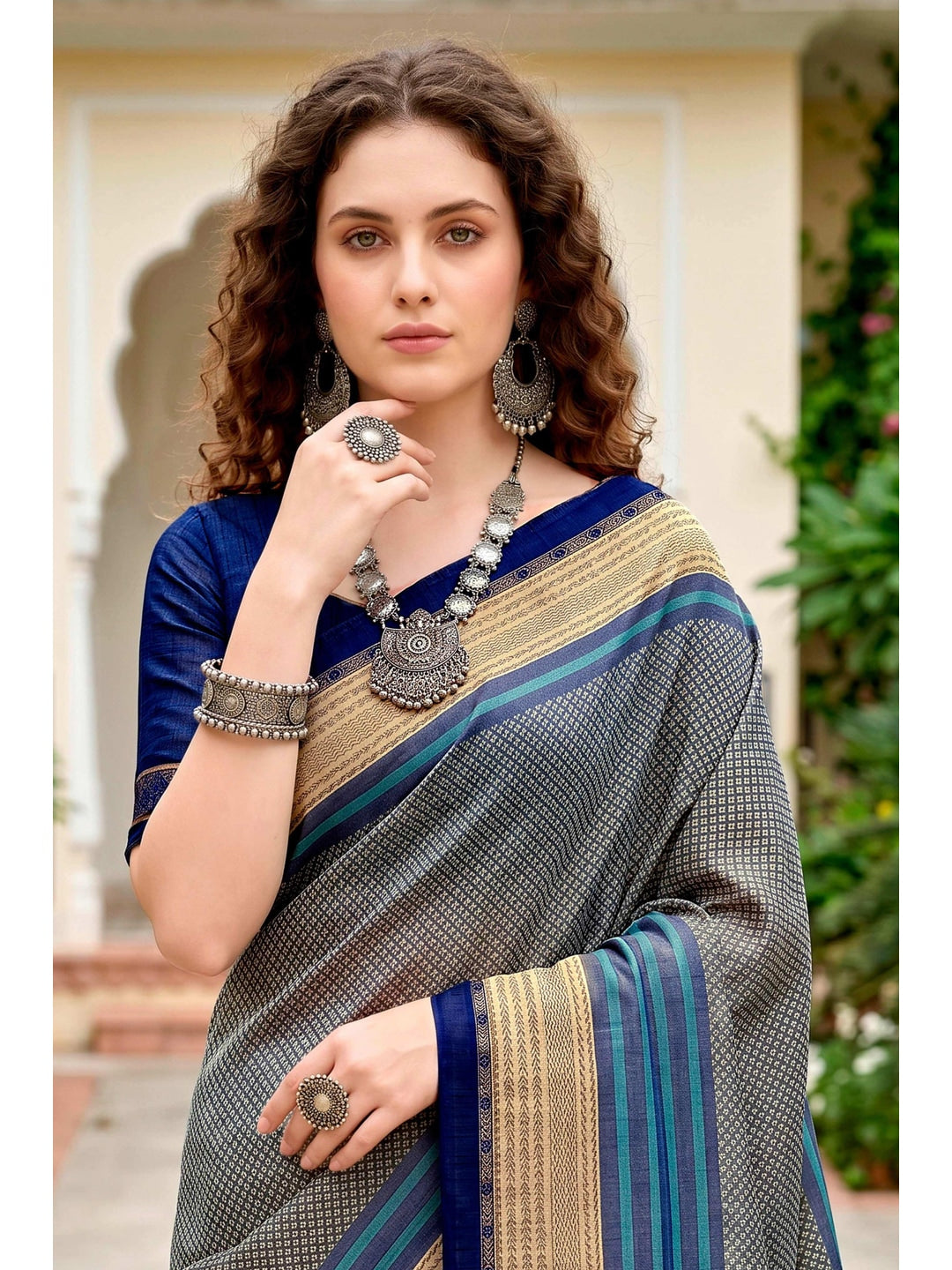 Peachmode Grey Cotton Blend Harshita Saree - Image 3