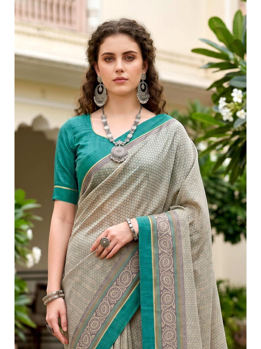Peachmode Grey Cotton Blend Harshita Saree - Image 3