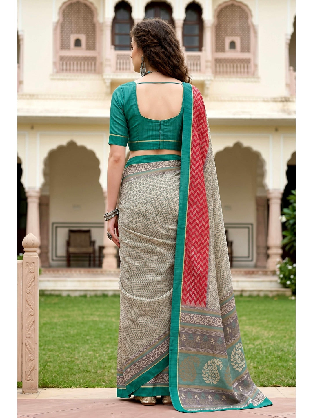 Peachmode Grey Cotton Blend Harshita Saree - Image 4