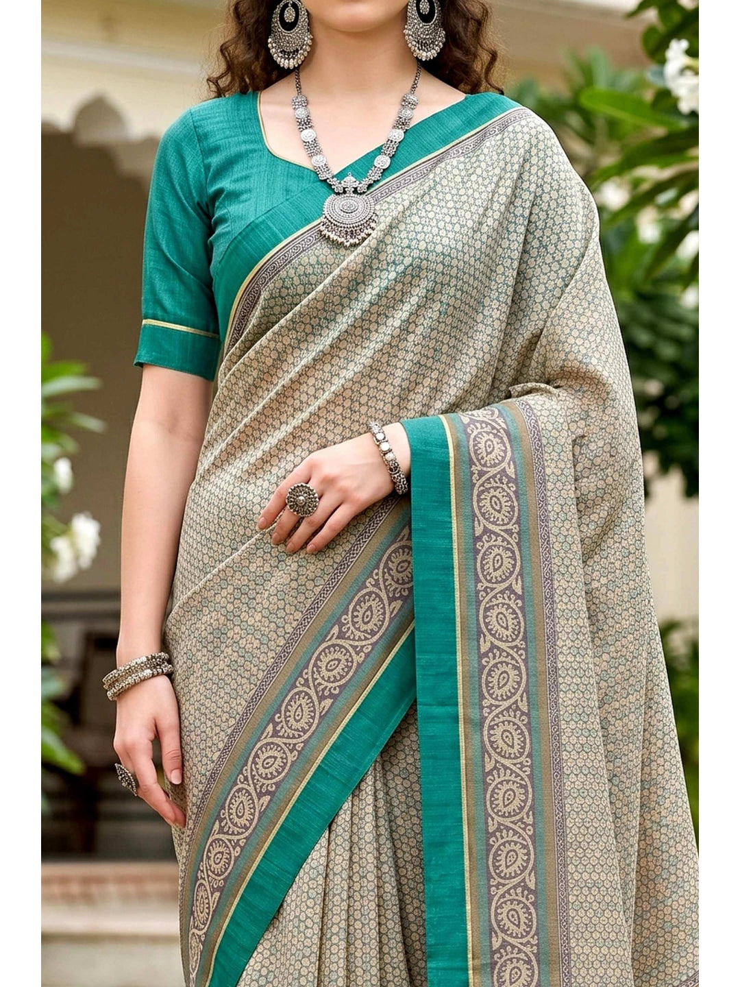 Peachmode Grey Cotton Blend Harshita Saree - Image 5