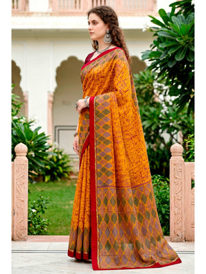 Peachmode Yellow Cotton Blend Harshita Saree - Image 2