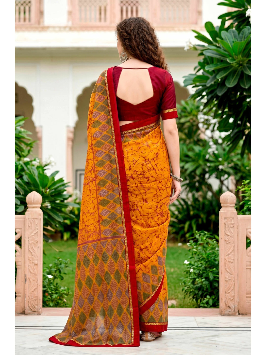 Peachmode Yellow Cotton Blend Harshita Saree - Image 4