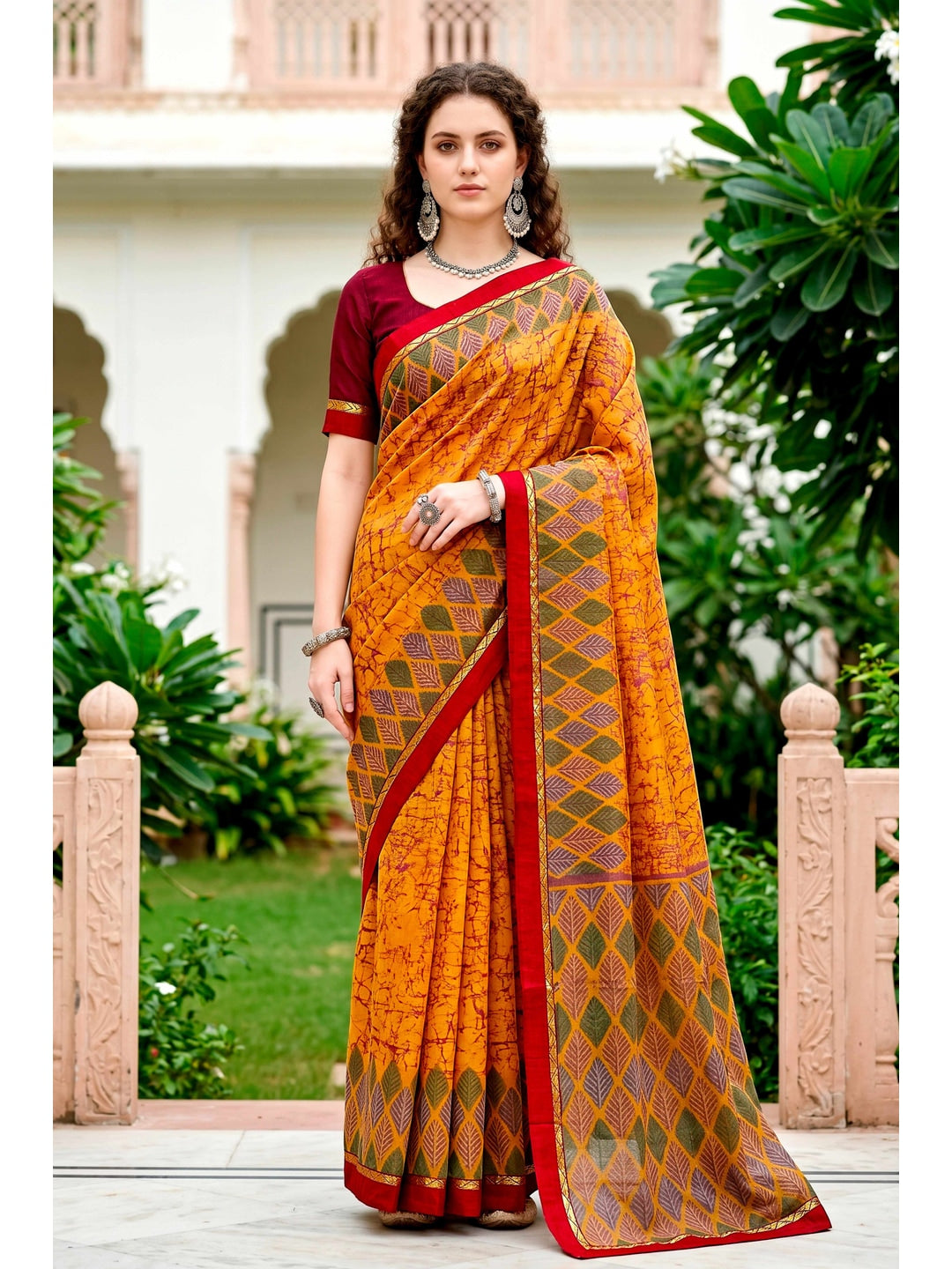 Peachmode Yellow Cotton Blend Harshita Saree - Image 1
