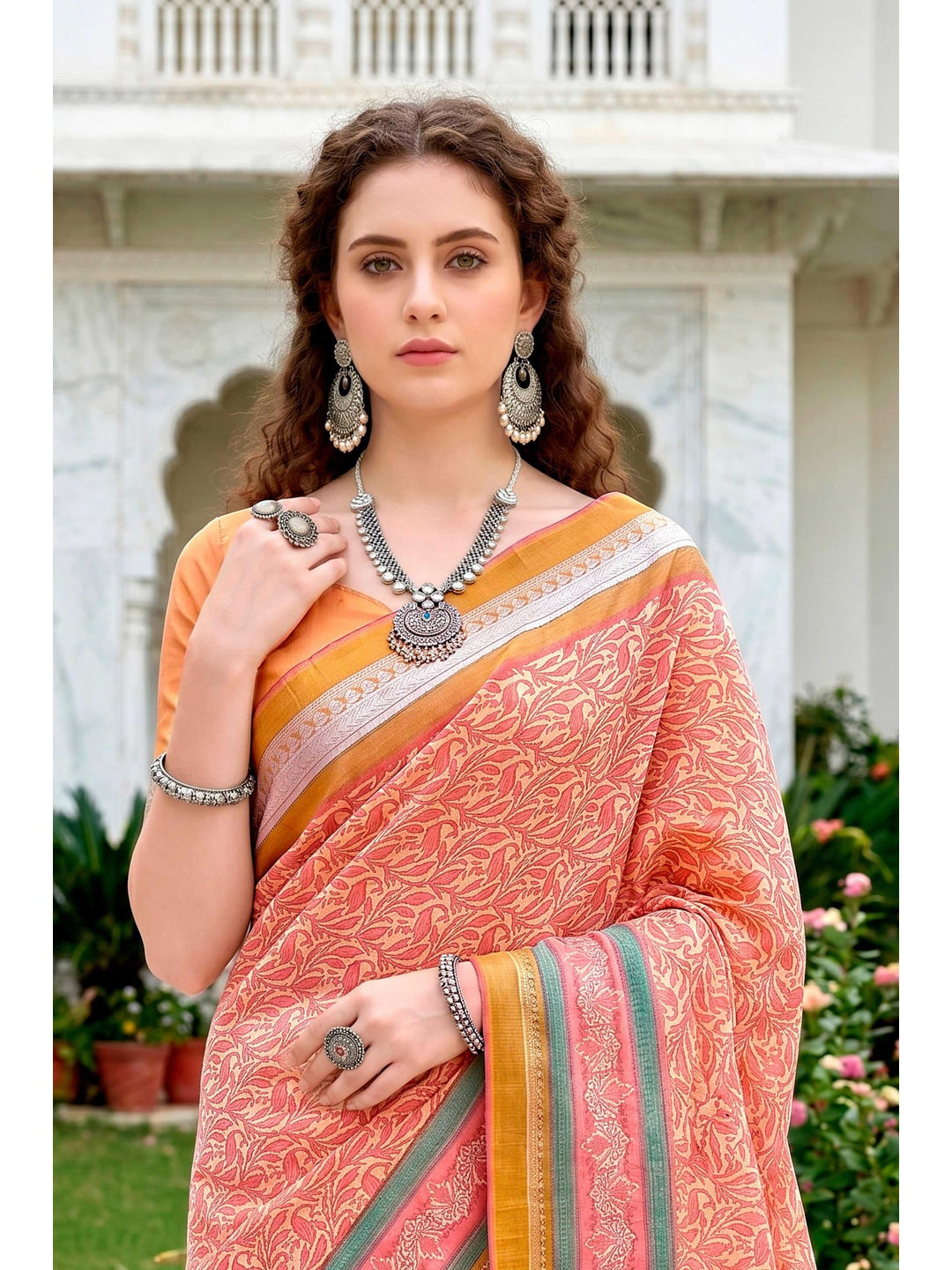 Peachmode Pink Cotton Blend Harshita Saree - Image 3