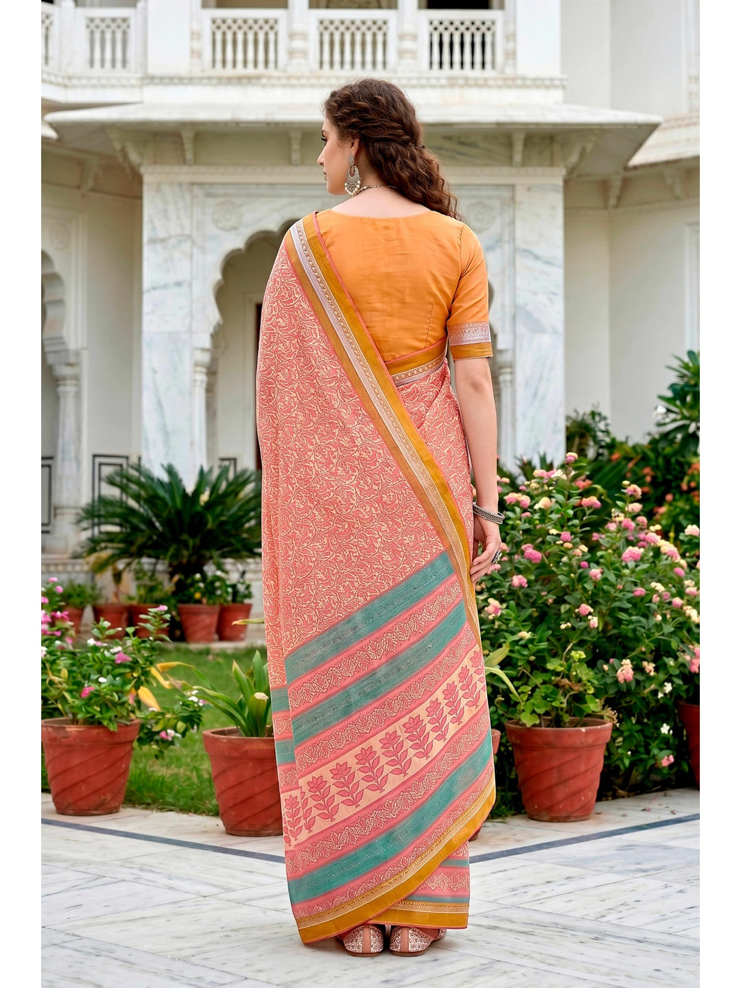 Peachmode Pink Cotton Blend Harshita Saree - Image 4