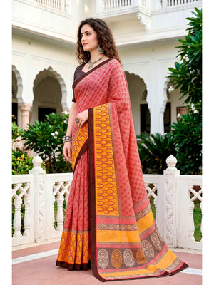 Peachmode Brick Red Cotton Blend Harshita Saree - Image 2