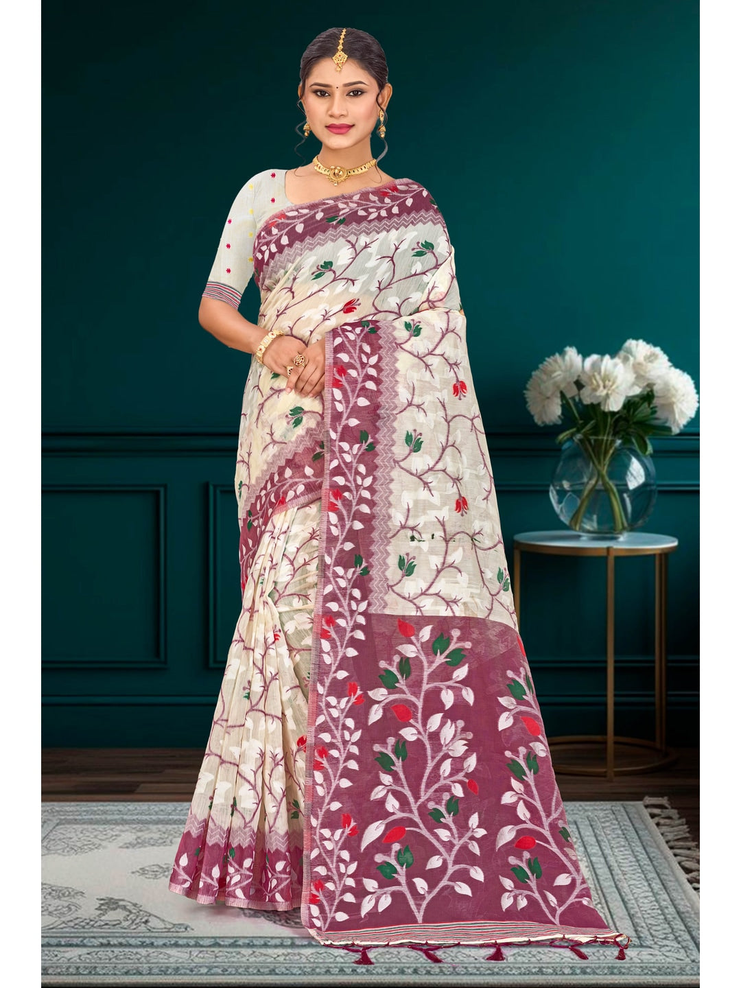 Peachmode Purple Cotton Blend Kashish Saree - Image 1